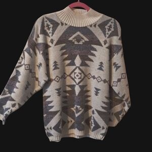 Vintage Garland Southwestern Geometric Pattern Sweater - Grey and White